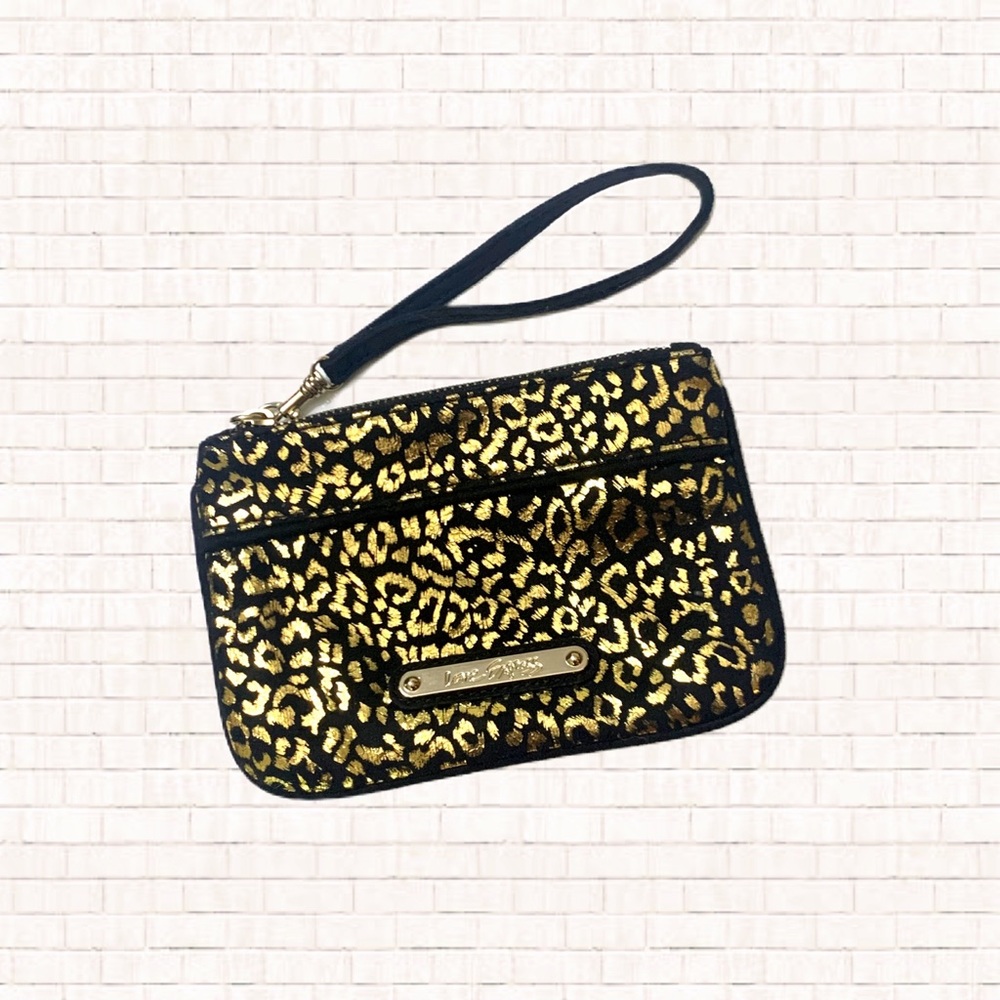 Love Express gold foil leopard print black wristlet NWOT OBO